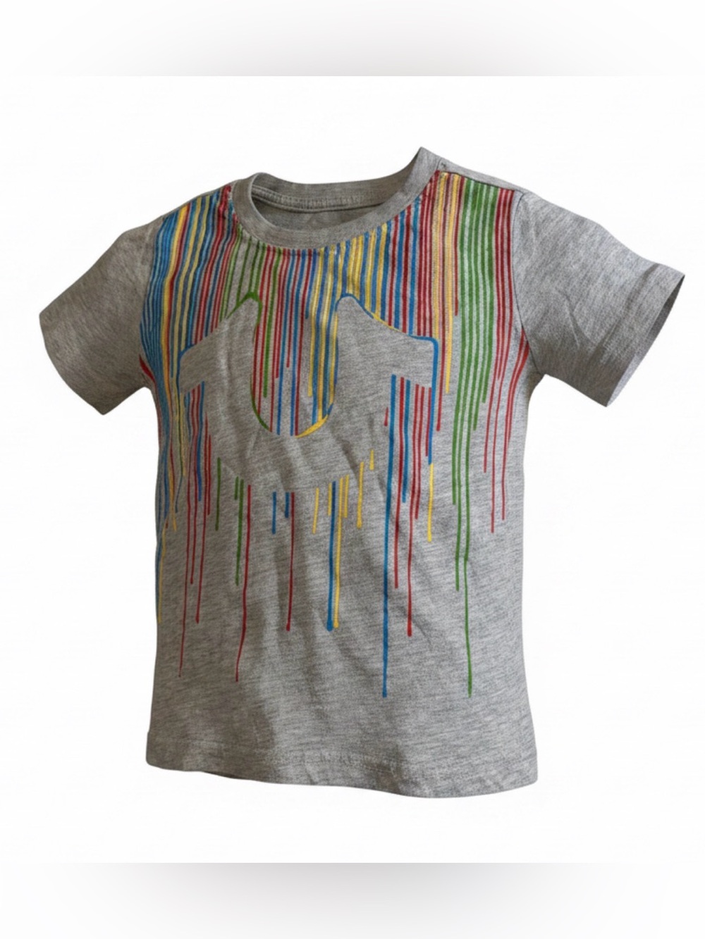 True Religion Grey Tee with Multicolor Drip Graphic